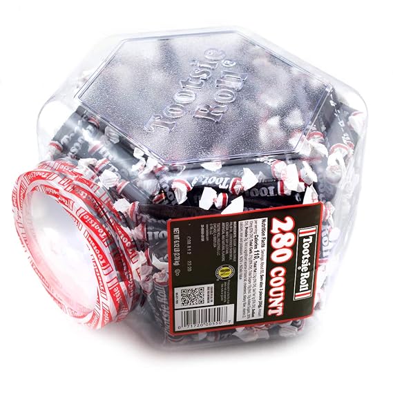 Tootsie Roll 280-Count Tub, Chocolate, Individually Wrapped, 98 Ounce Jar