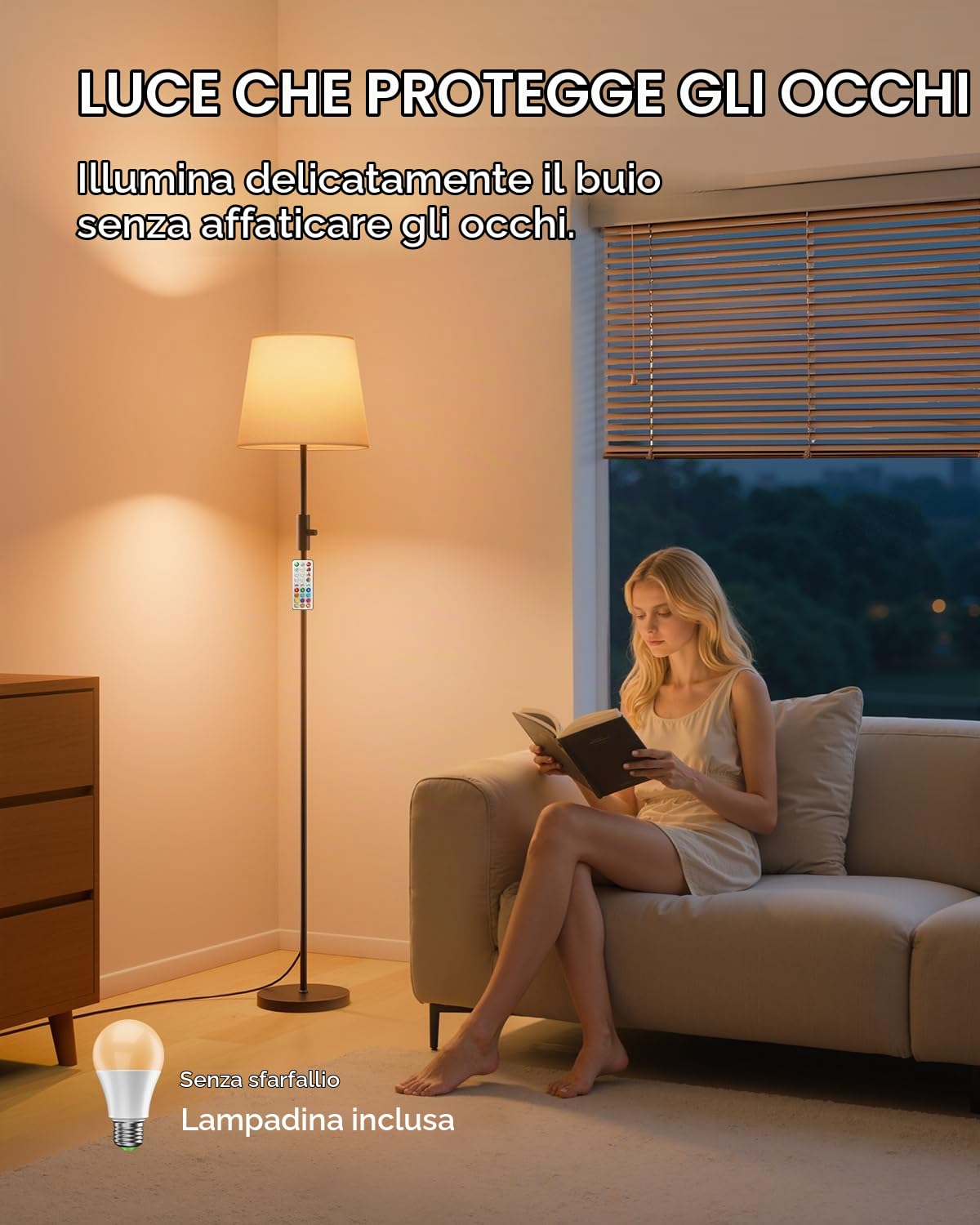 Lampada da Terra Salotto, LED Piantana Lampada da Terra per Dimmerabile con Bulbo 1200lm 10W RGBCW Lampade da Terra Paralume Moderna Nera per Camera, Ufficio, Bambini Stehleuchte