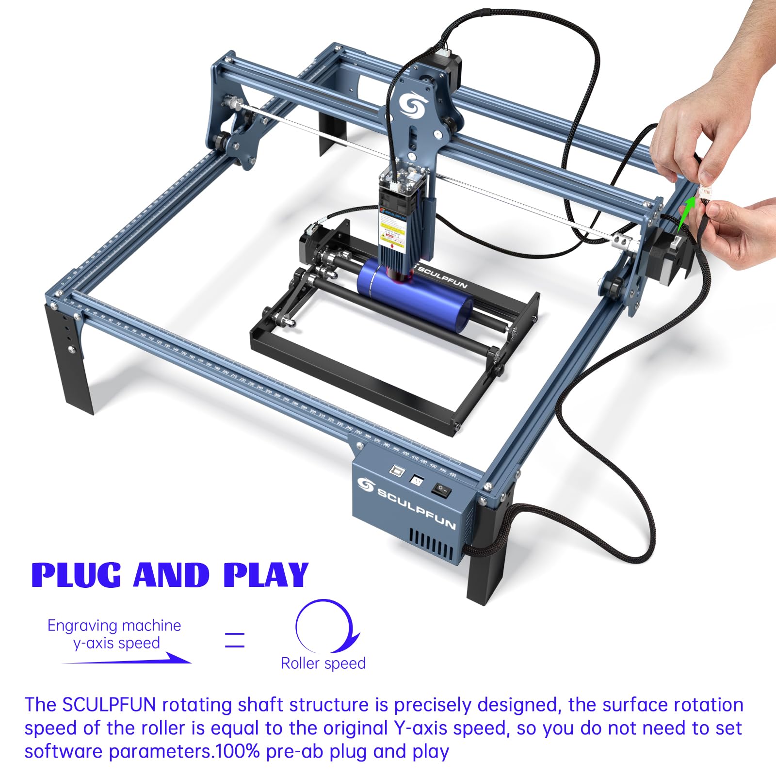SCULPFUN Incisioni laser Rotary Roller, campo di incisione 6-150 mm, 4 incrementi in metallo, impedisce lo scivolamento, per macchina da incisione laser, cilindro a tazza