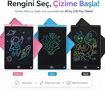 Çocuk İçin Silinebilir Yazı Tahtası Dijital Çizim Kalemli 20 İnç Tek Tuşla Silme, Çevre Dostu Not Defteri, Grafik ve Çocuk Eğitim Tableti (Pembe)