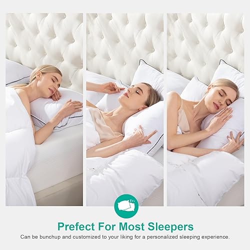 Miniatura 9 de APSMILE Juego de 2 almohadas de plumas firmes medianas tamaño Queen, almohada de plumas de lujo para dormir, funda de algodón 100% orgánico,