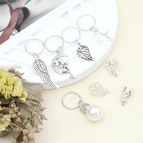 Miniatura 5 de 20 piezas de joyería de mariposa plateada para trenzas Loc ajustables con alas de hoja de perla, accesorios para rastas DIY Charmd para el cabello,