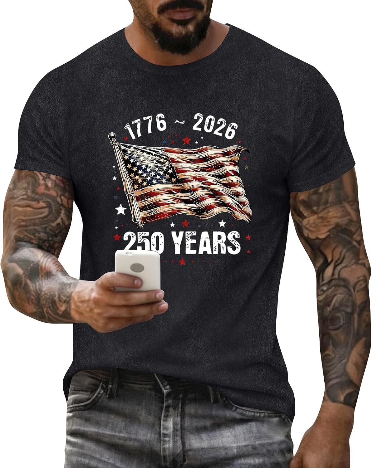 RTRDE Men's USA Shirts Short Sleeve Retro American Flag Print Independence Day Anniversary Shirt, S-2XL
