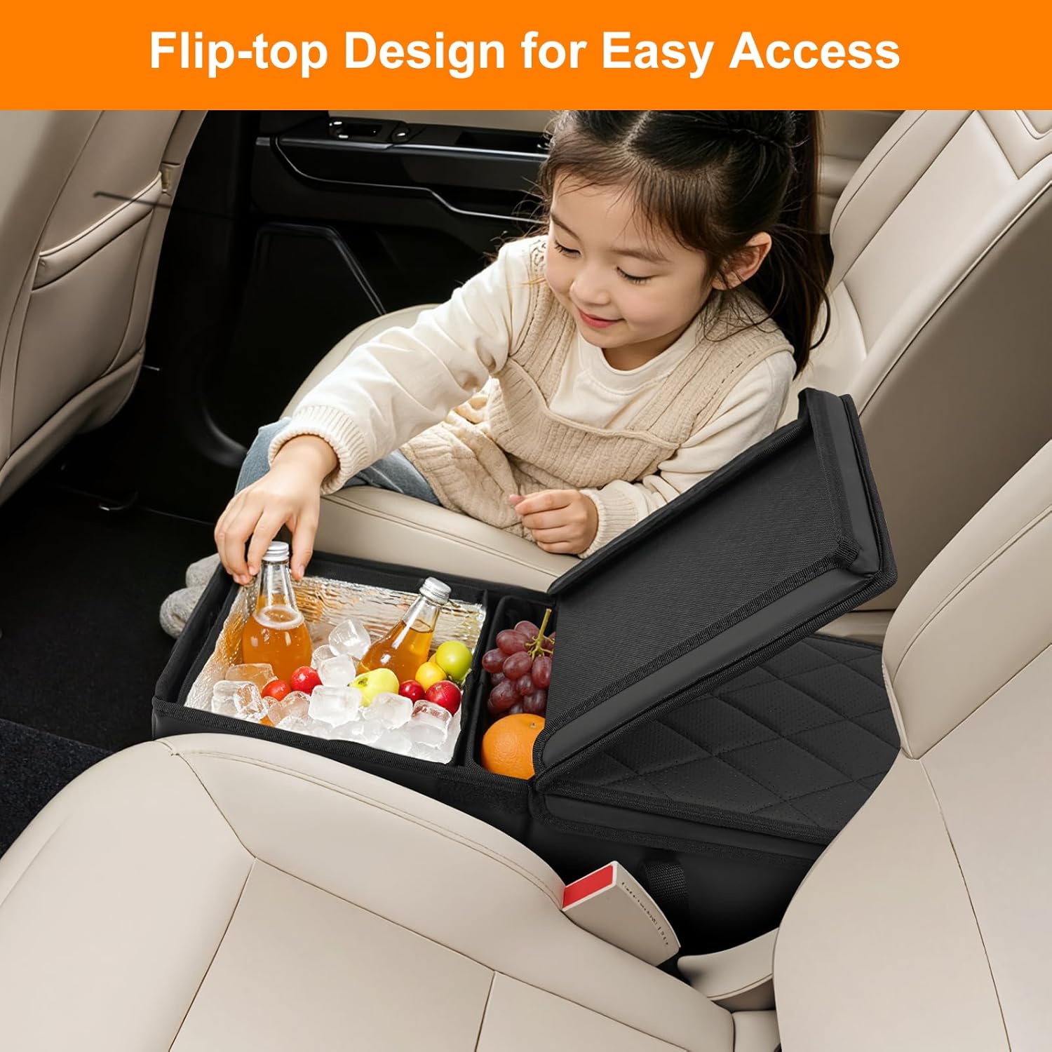 Car Seat Organizer for Kia Telluride 2020-2026 w/Built-In Cooler Bag, Telluride Second Car Console Organizer w/Non-Slip Strips, Foldable Backseat Organize for Dog Toys Kids Snacks Travel Storage Box
