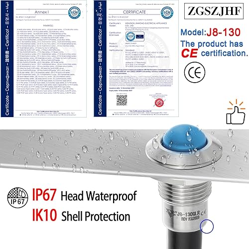 Miniatura 33 de 2 mini luces indicadoras de 0.315 in 0.31 pulgadas, 12 V-24 V, LED rojo, impermeable, IP67, cúpula, cabeza alta, lámpara de señal de acero