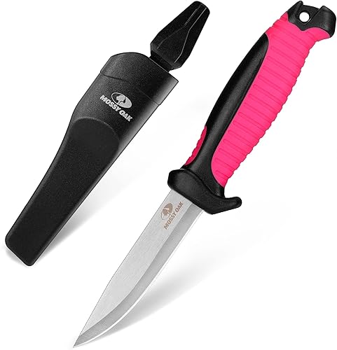 Mossy Oak Cuchillo de hoja fija para exteriores de 4 pulgadas con vaina-magenta
