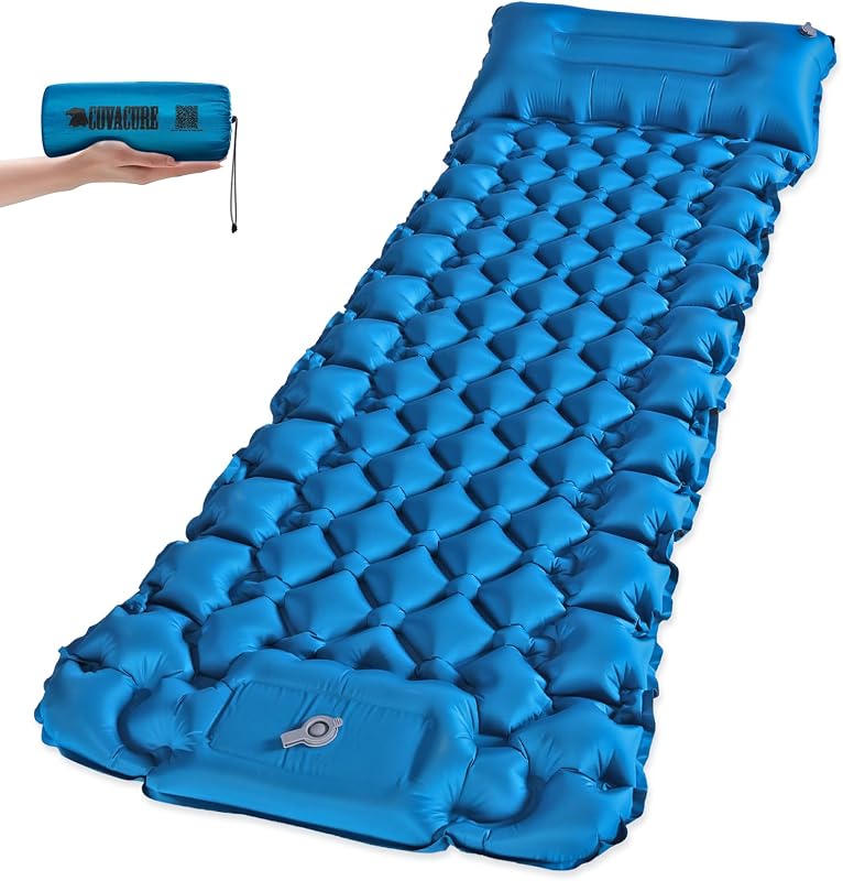 covacure Sleeping Pad, 3.9" Thick Inflatable Mattress with Pillow & Pump | Built-in Pump, Quick Inflate, 40D Nylon, Button Design Connects into Double Beds, Ultralight & Waterproof, for Camping