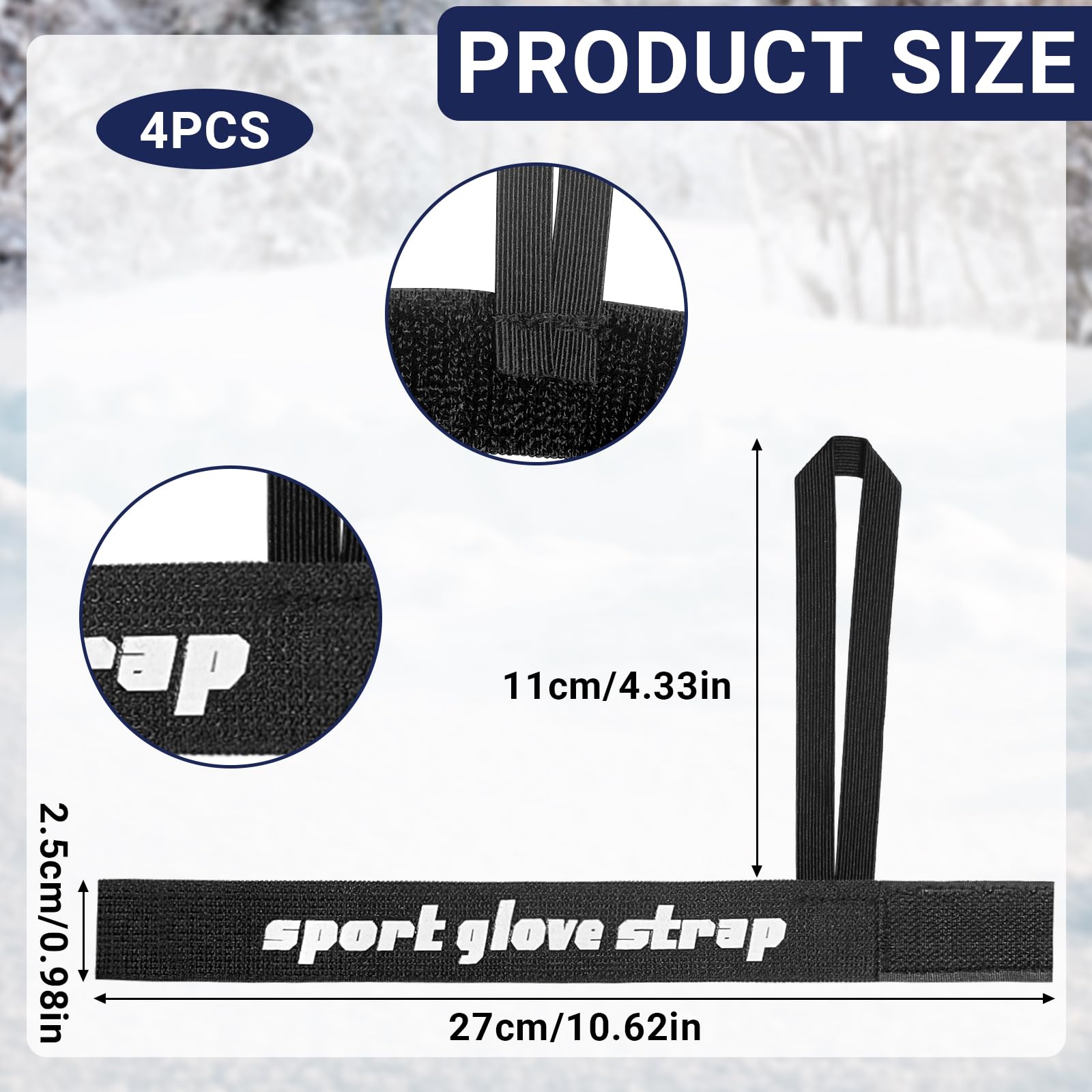 Laisse pour Gants de Ski, Sangle de Sécurité Élastique Réglable, Accessoires de Ski (Noir) 4 Pièces