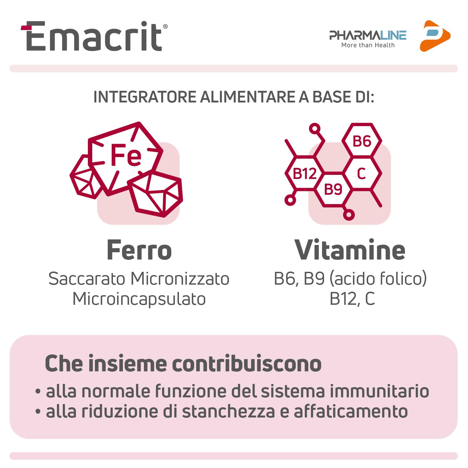 Pharma Line EMACRIT Stick – Integratore Alimentare di Ferro con Acido Folico, Vitamine C, B6 e B12 ad Alta Assimilabilità, 30 Stick Pack Orosolubili