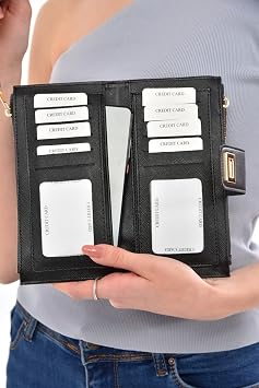 Av A Dos Kadın Deri Siyah Telefon Nakit Bozuk Para Bölmeli Kartlık Kilitli Bilek El Askılı Portföy Cüzdan