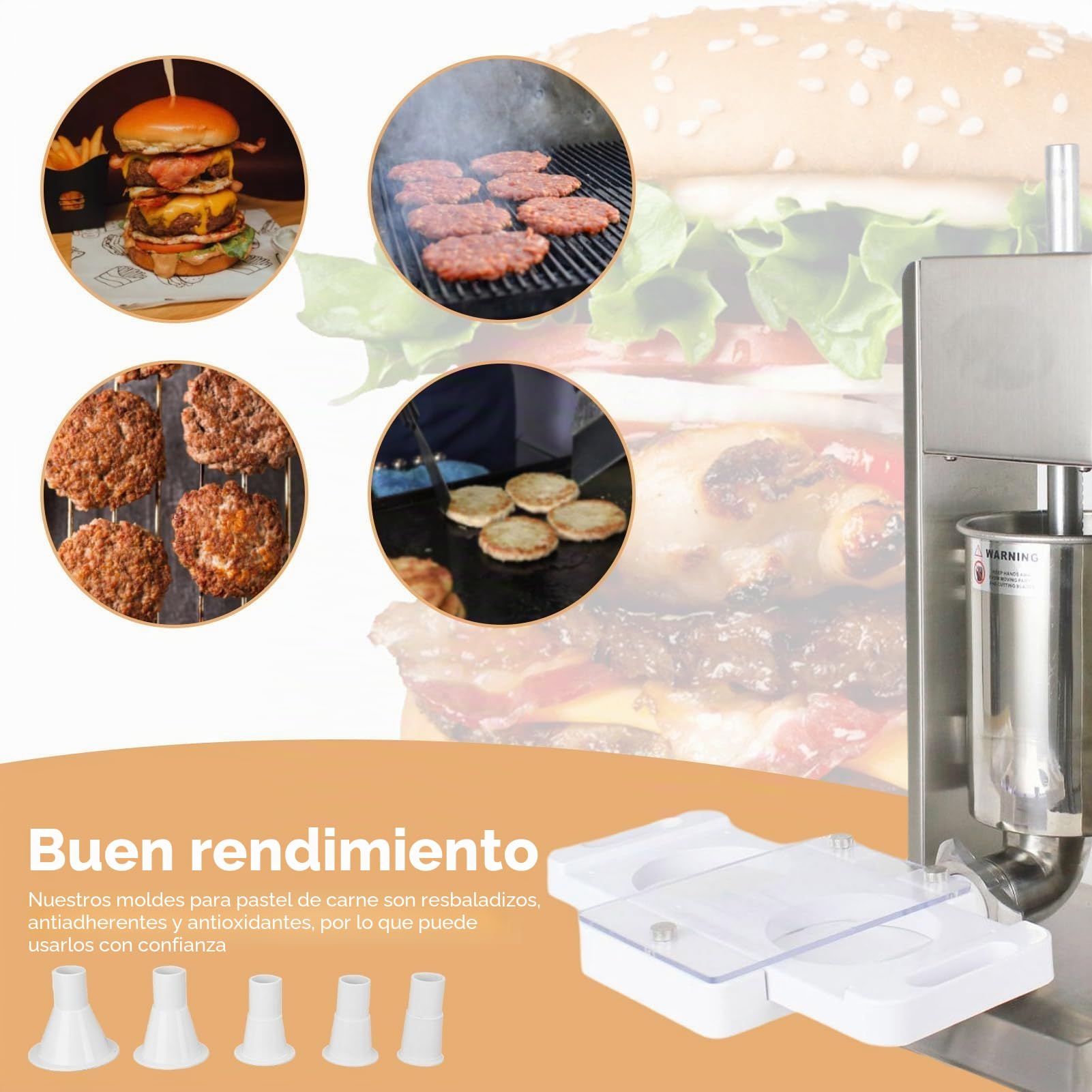 Máquina Para Prensar Hamburguesas, Prensa Para Hamburguesas, Prensa Para Carne Para Dar Forma Fácilmente A Las Hamburguesas Con 5 Tubos Adaptadores Prensa Casera Para Hacer Hamburguesas