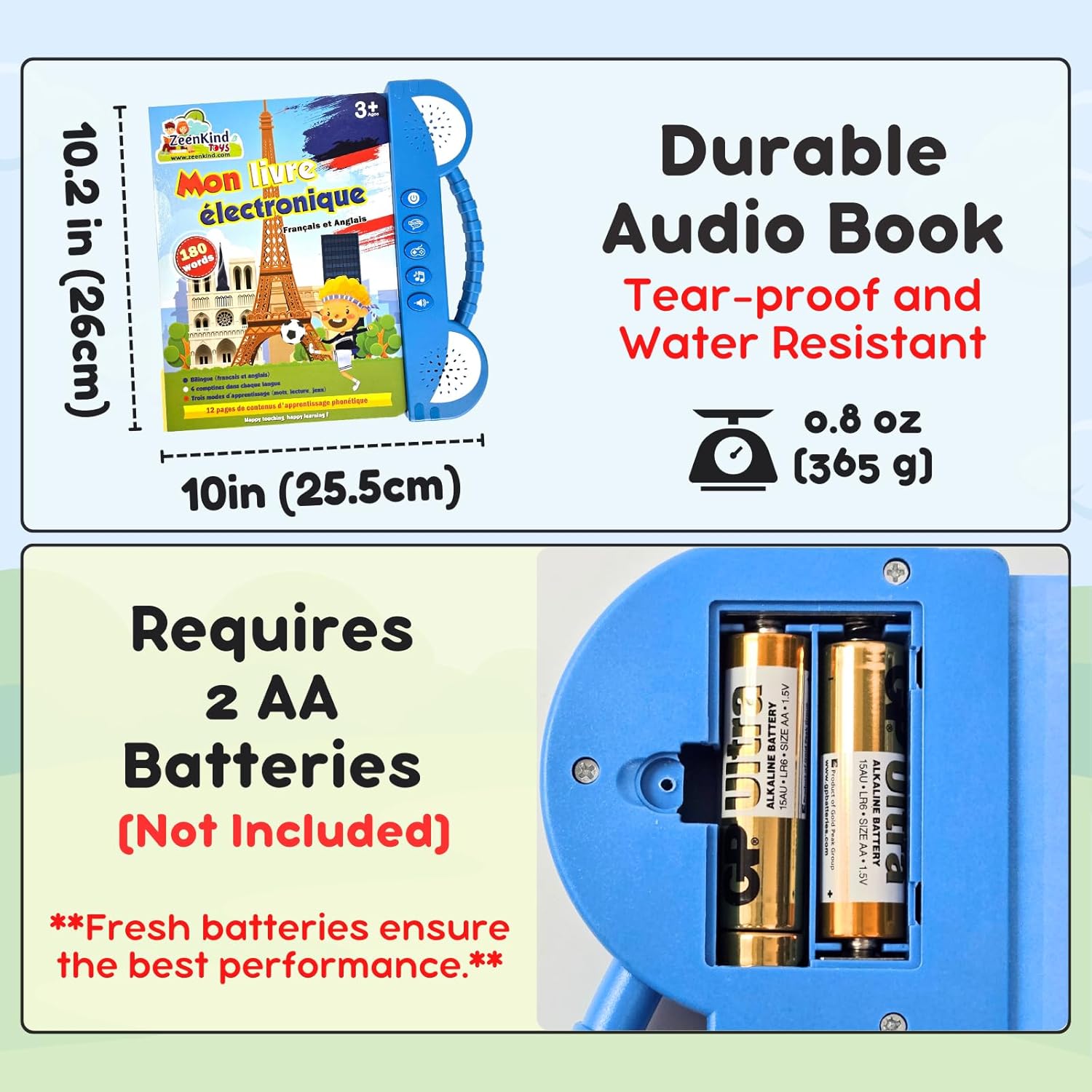 ZeenKind French English Talking Learning Book for Kids 2 3 4 5 6 Years Old, Learn French Interactive Audio Sound Books for Toddlers, Francais Educational Electronic Toys, Bilingual Musical Toy
