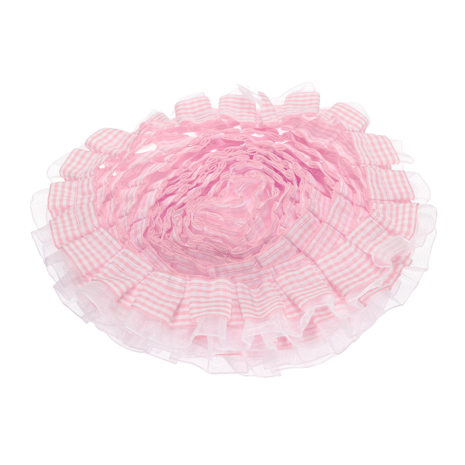 sourcing map 2 Layer Gingham Ruffle Ribbon Trim, 5 Yards x 1.38" Chiffon Pleated Ribbons Fabric Edge Trimming for Sewing, DIY Crafts, Dress and Home Decor Embellishment, Light-Pink