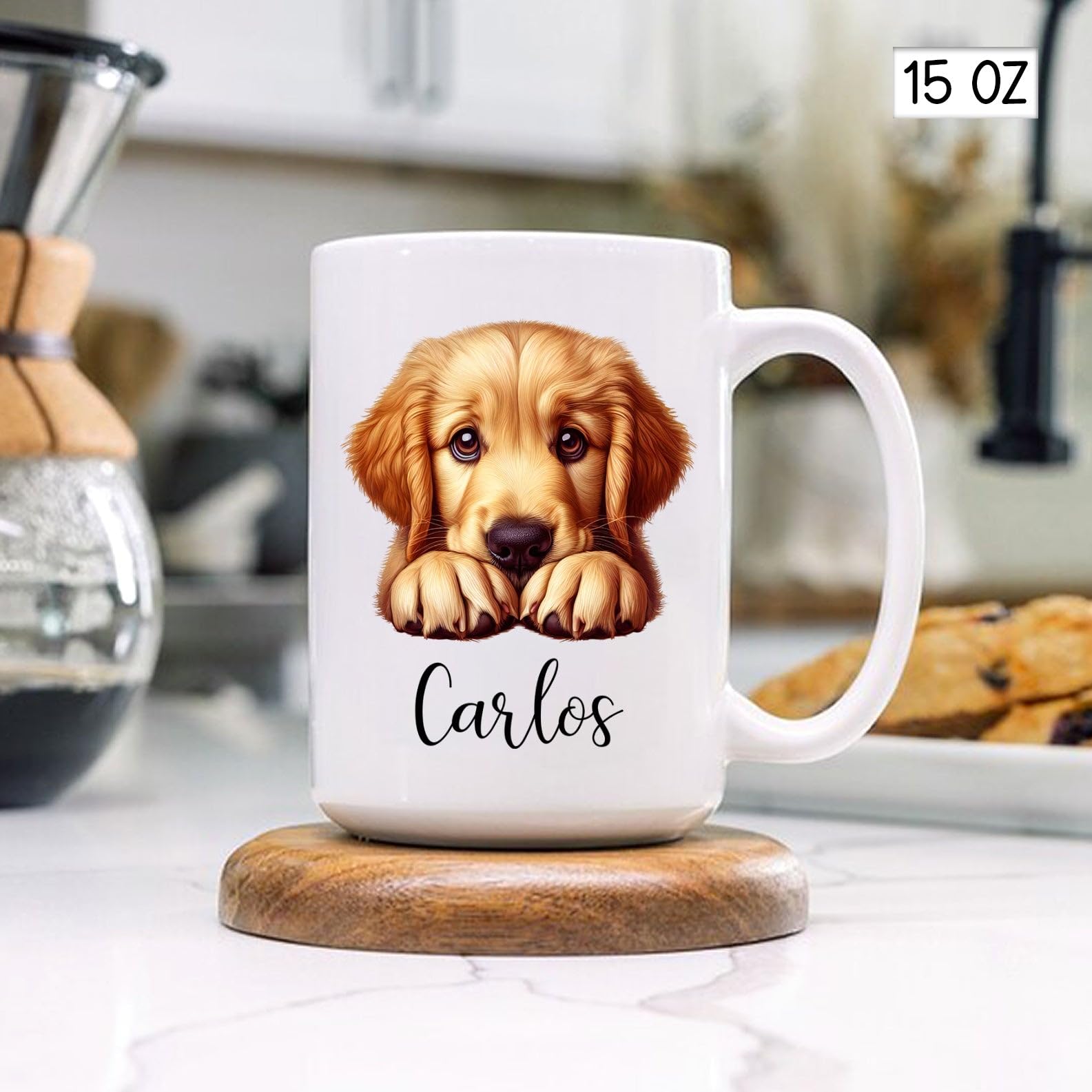 Golden Retriever Dog Mom Ceramic Mug - 15-Ounce Brown Paw Print Design For Pet Lovers