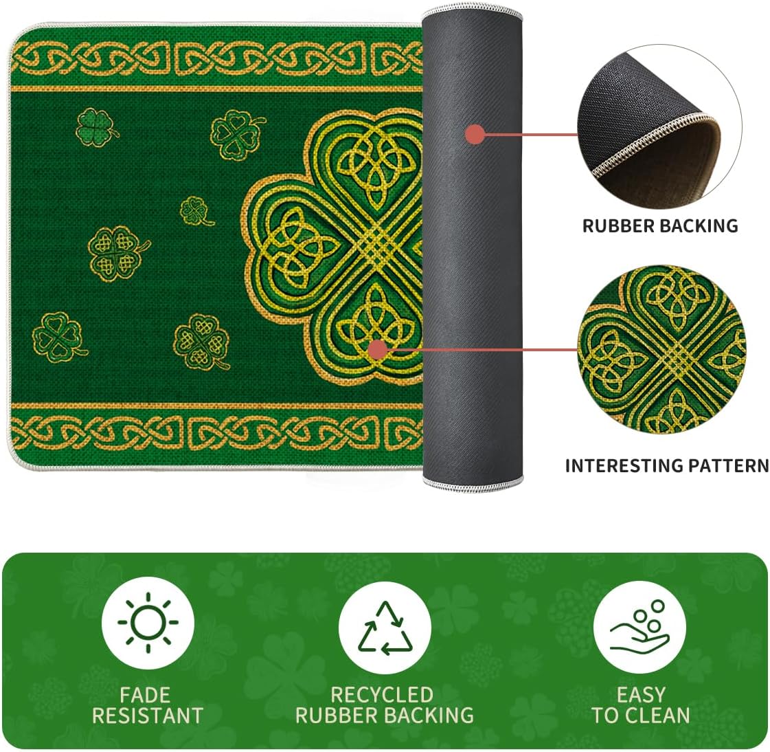 Artoid Mode Gold Coin Shamrock St. Patrick's Day Kitchen Mats Set of 2, Home Decor Low-Profile Kitchen Rugs for Floor - 17x29 and 17x47 Inch