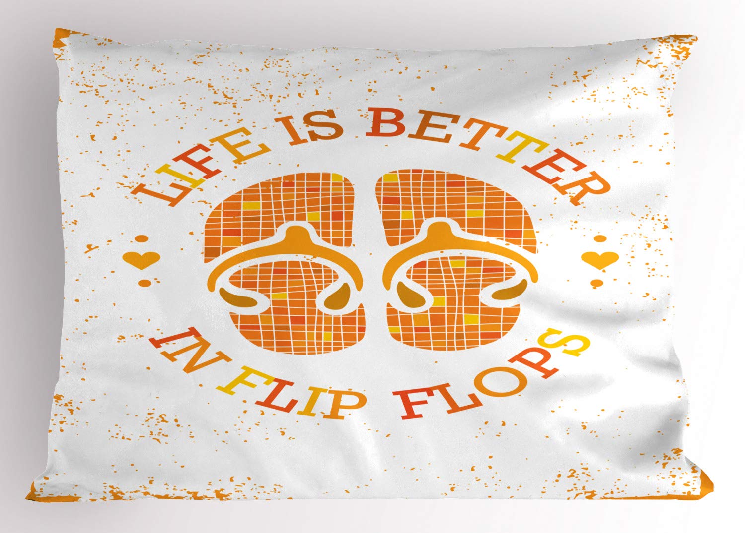 Ambesonne Flip Flop Pillow Sham, Stained Grungy Design of Circular Life is Better in Flip Flops Text, Decorative Standard Queen Size Printed Pillowcase, 30