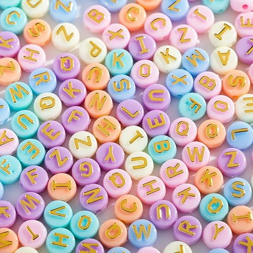 Miniatura 3 de 1000 cuentas de letras del alfabeto de 0.394 x 0.236 pulgadas (0.394 x 0.236 in) de color caramelo mixto de acrílico elevado redondo con agujero