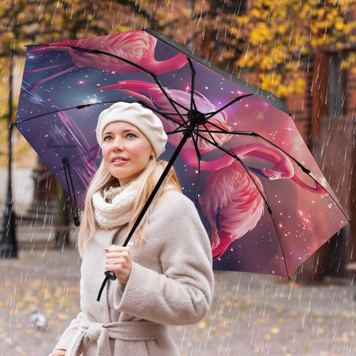 ALAZA Folding Umbrella Inverted Umbrella Automatic Open Close Compact Umbrella Portable Large for Rain Sun UV Protection Windproof