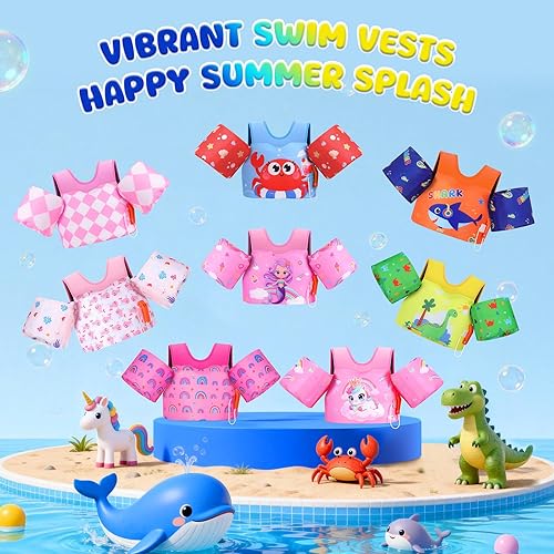 Miniatura 5 de MoKo Chaleco de natación para niños pequeños de 13-30/20-50/22-66 libras, flotadores de brazo de natación de dibujos animados, alas de agua,