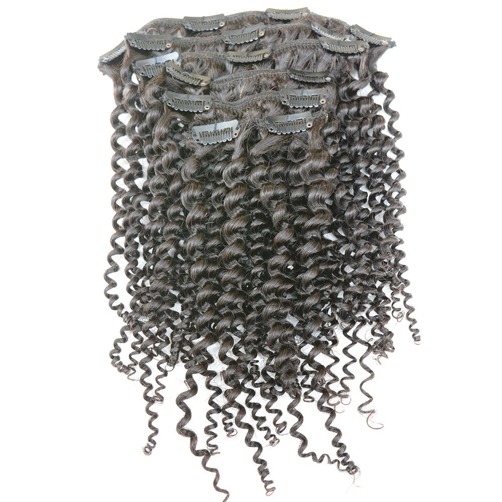 Natural Black Color Brazilian Remy Virgin Hair 3B 3C Kinky Curly African American Clip In Hair Extensions 120Gram 7 Pcs/Lot CliP-ons (14 inches)