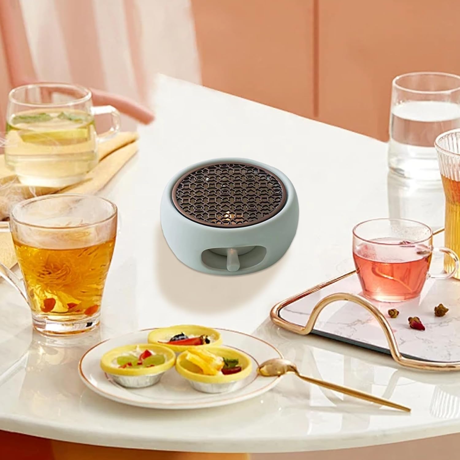 Tea Pot Warmer Teapot Warmer, Ceramic Tea with Copper Cushion, Heat Resistant Hollow Pot Cozy for Coffee, Milk and Etc, No Candle