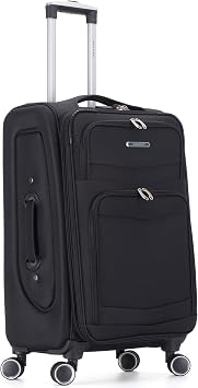 Aerostar Medium 26  Lightweight Softshell Expandable Suitcase, Integrated Combination Lock, 4 Wheels Check in Luggage for 15 to 20kg Black, 77 litres