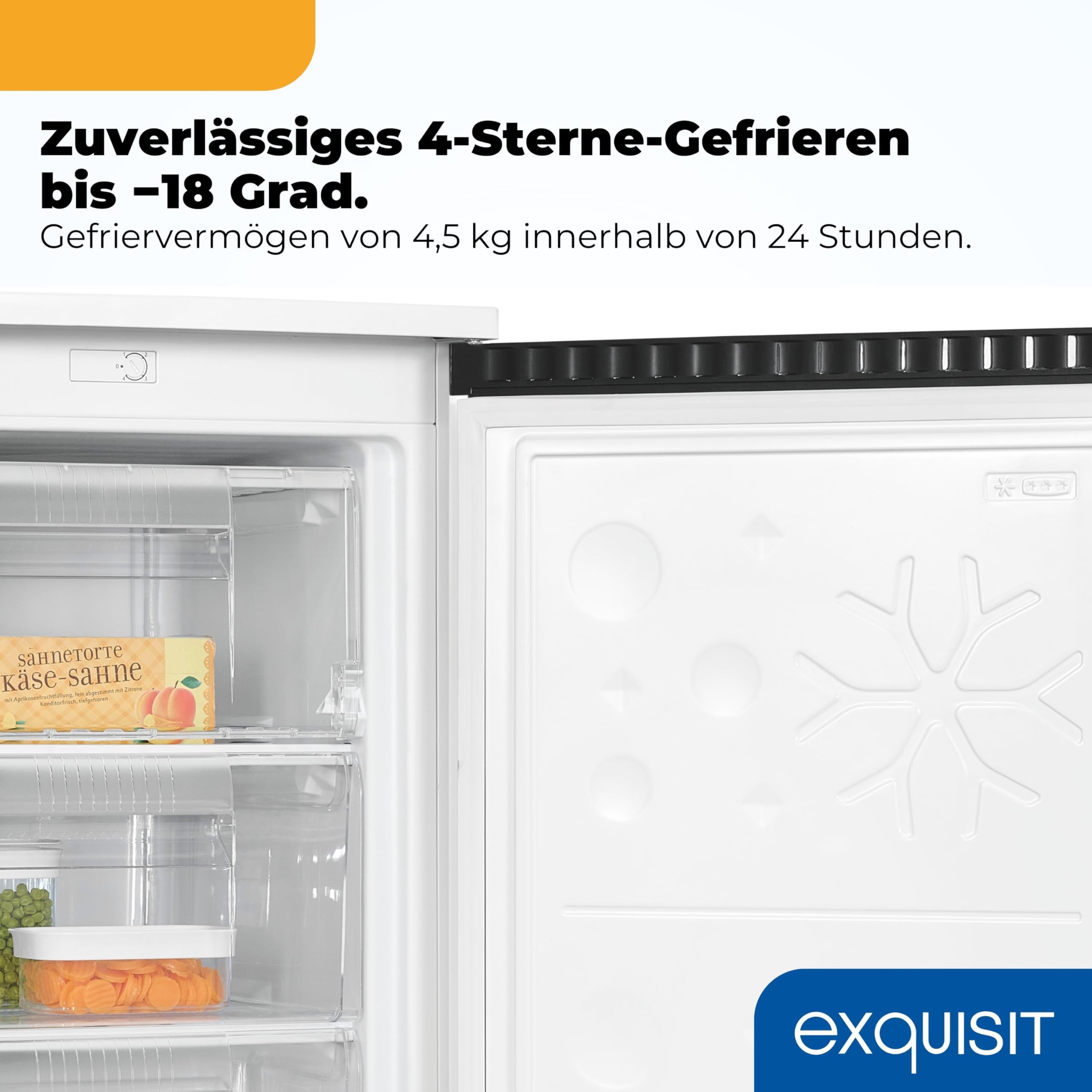 Exquisit GS581-051C Gefrierschrank 85 l Nutzinhalt Weiß Energieklasse Freistehender Tiefkühlschrank 4-Sterne-Gefrierfach 39 dB 84,5 x 54,9 x 55,7 cm