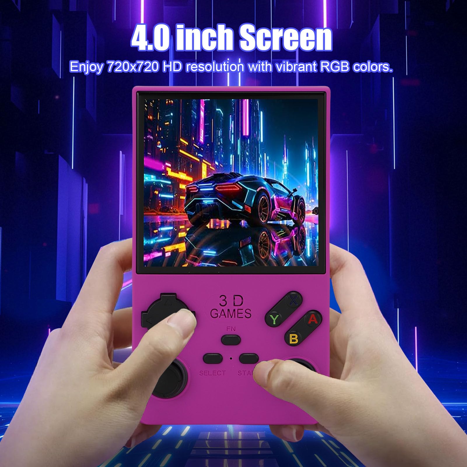 Goshyda Handheld -Spiel, Tragbare Retro -Gaming -Konsole mit RGB -Farben, die in 256 GB Speicherkarte 45 Emulatoren Eingebaut Sind, 4.0 Im HD -Bildschirm Video Player (violett)