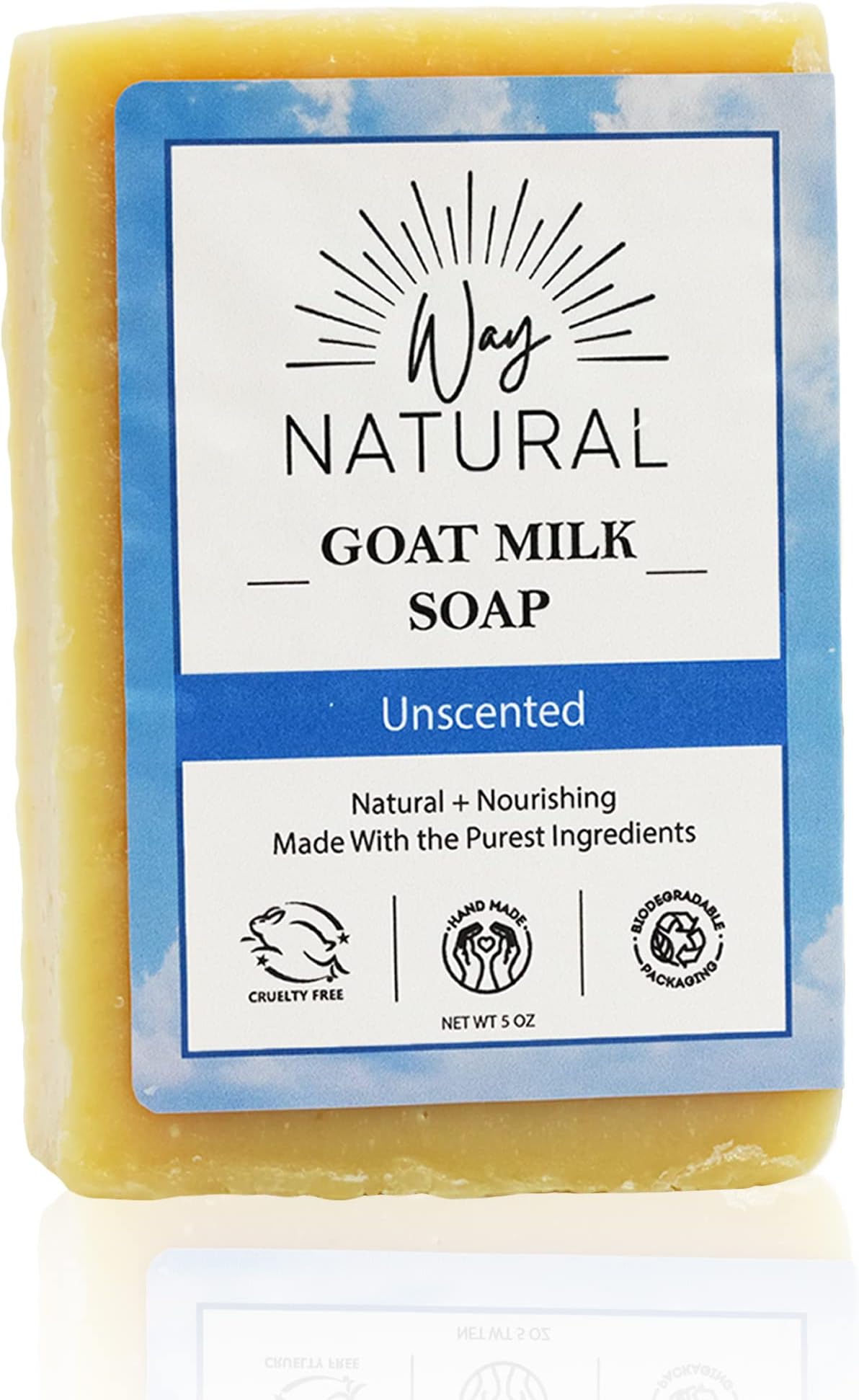 Way Natural Goat Milk Soap, Unscented - Moisturizing, Gentle, Artisan - Real Milk, Organic Goat Soap - Creamy, Natural Bar Soap for Men and Women - Unscented Soap Bar, 1 Pack (5 Oz Large Bar)