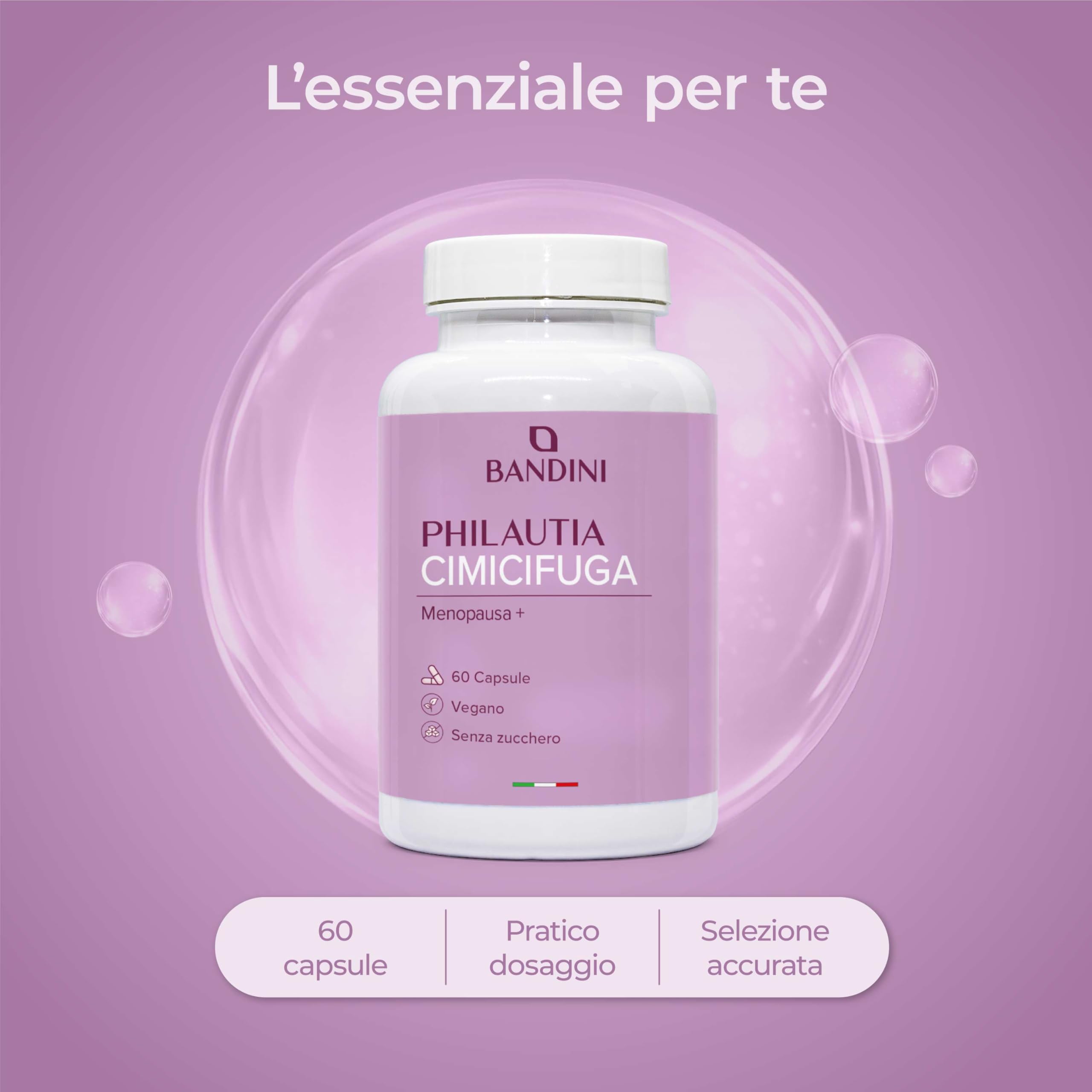 Bandini® Complesso Naturale di Cimicifuga, Trifoglio Rosso e Salvia - 60 Capsule - Dosaggio Equilibrato con 200mg di Trifoglio, 100mg di Salvia e 80mg di Cimicifuga - Supporta l’Equilibrio Quotidiano