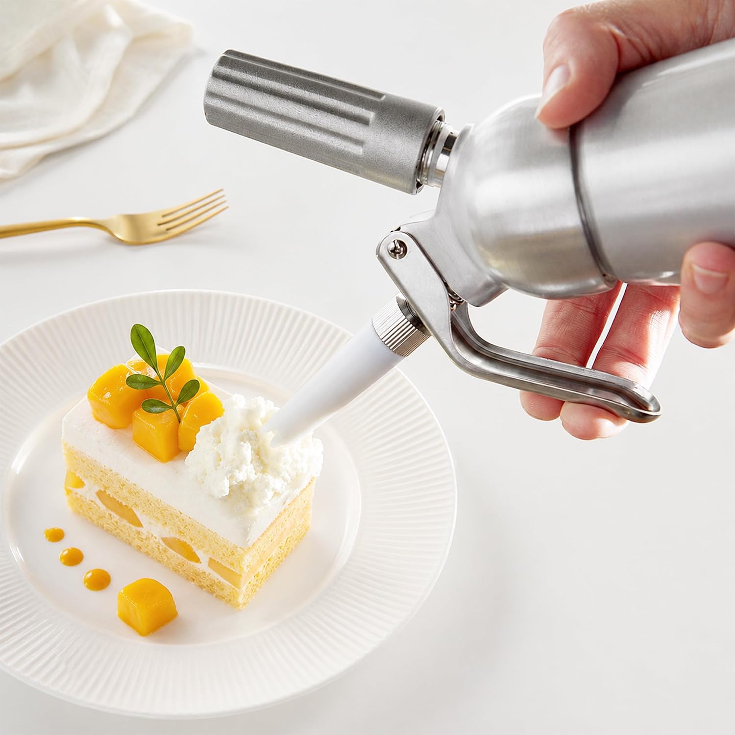 2Pcs Whipped Cream Dispenser Spout Base Nozzle, Universal 14mm Holder | Stainless Steel Screws & PP lid, Fit Most Brands, Professional Adapter Parts for Whipped Froth Lattes Coconut Cream Dessert