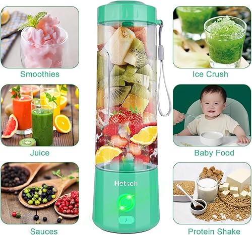 Miniatura 5 de Hotsch - Licuadora portátil, licuadora personal Hotsch de 13.5 onzas, tamaño personal, licuadora USB recargable con seis cuchillas (20 onzas, azul)