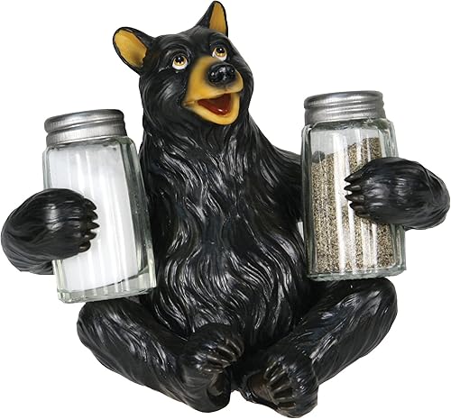 Miniatura 32 de River's Edge Juego de salero y pimentero, de resina de polímero, pintado a mano. Cocodrilo (Alligator),Bass,Oso y abejas,Azul Cangrejo,Bobber,Bull