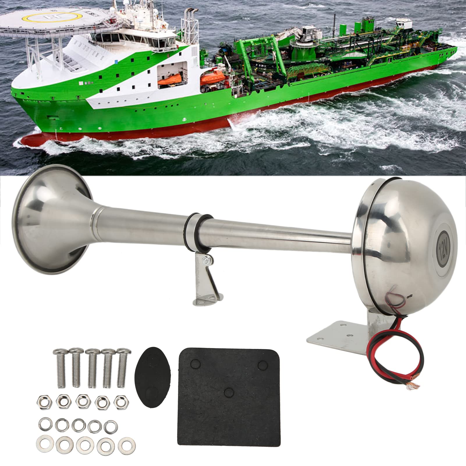 Bocina de Aire de Trompeta única de 12 V, Bocina de Aire de Trompeta única Súper Fuerte de 328DB de Acero Inoxidable para Vehículos, Camiones, Barcos, Motocicletas, Coches, Bocinas de Tren