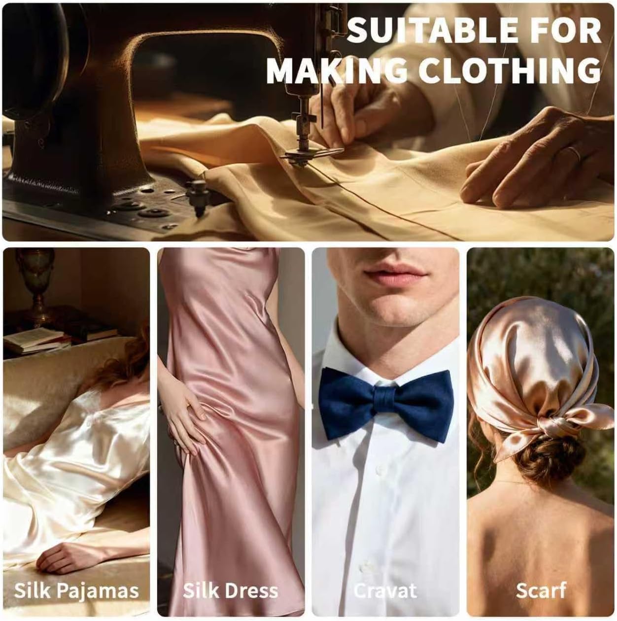 16 Momme 100% Pure Mulberry Silk Satin Fabric,44 Inches Wide 6A Grade Silk Charmeuse by the Yard for Dress,Pajamas & DIY Crafts(Black 1 Yard)