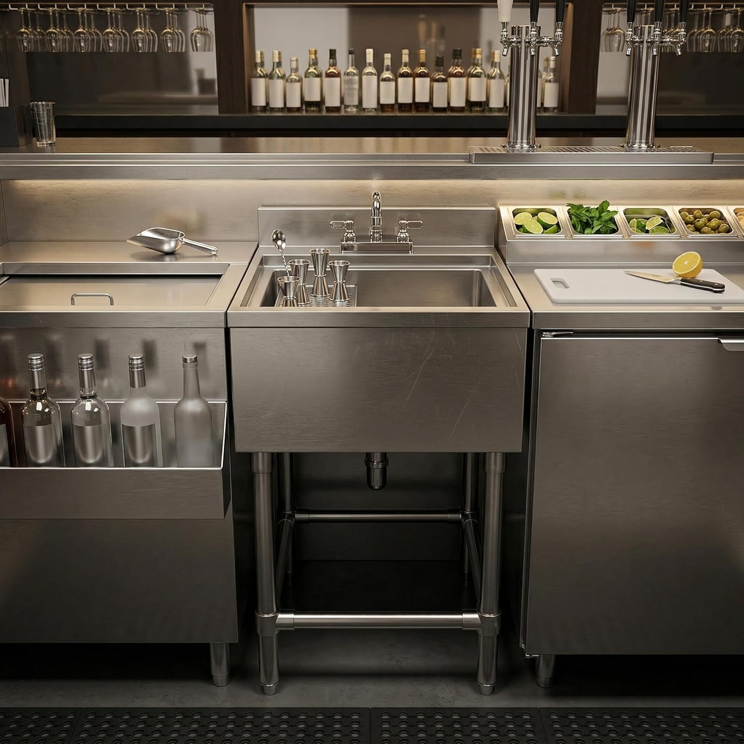Commercial Underbar Hand Sink Stainless Steel with Backsplash Faucet Included | NSF Single Bowl Bar Prep Sink (22” x 18”)