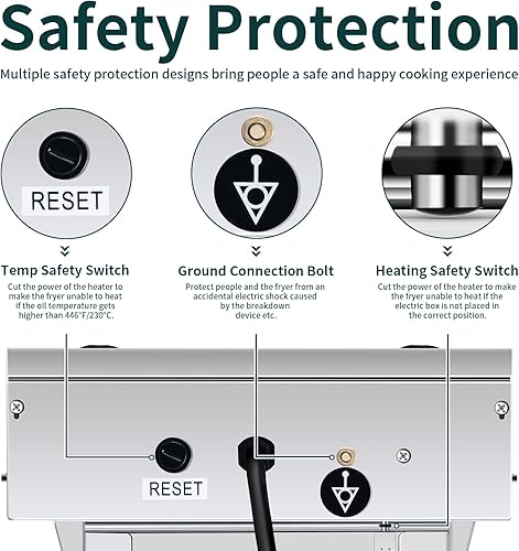 Miniatura 4 de South Base Freidora eléctrica comercial de acero inoxidable con cesta y tapa, freidora eléctrica extraíble de 10 litros con control de temperatura