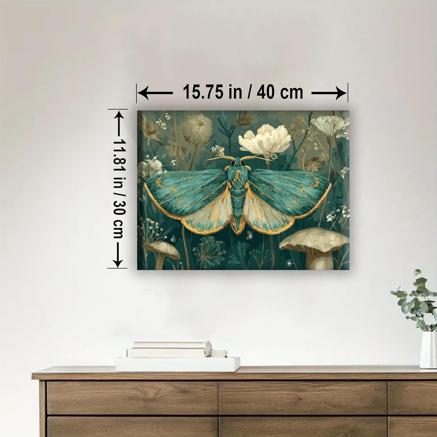 Aeontinity Large Moth and Wildflower Animal Framed Canvas DIY Paint by Numbers Kit Bar Cafe Cave Home Room Wall Bathroom Porch Patio Decor Gift, 16 x 12 Inch
