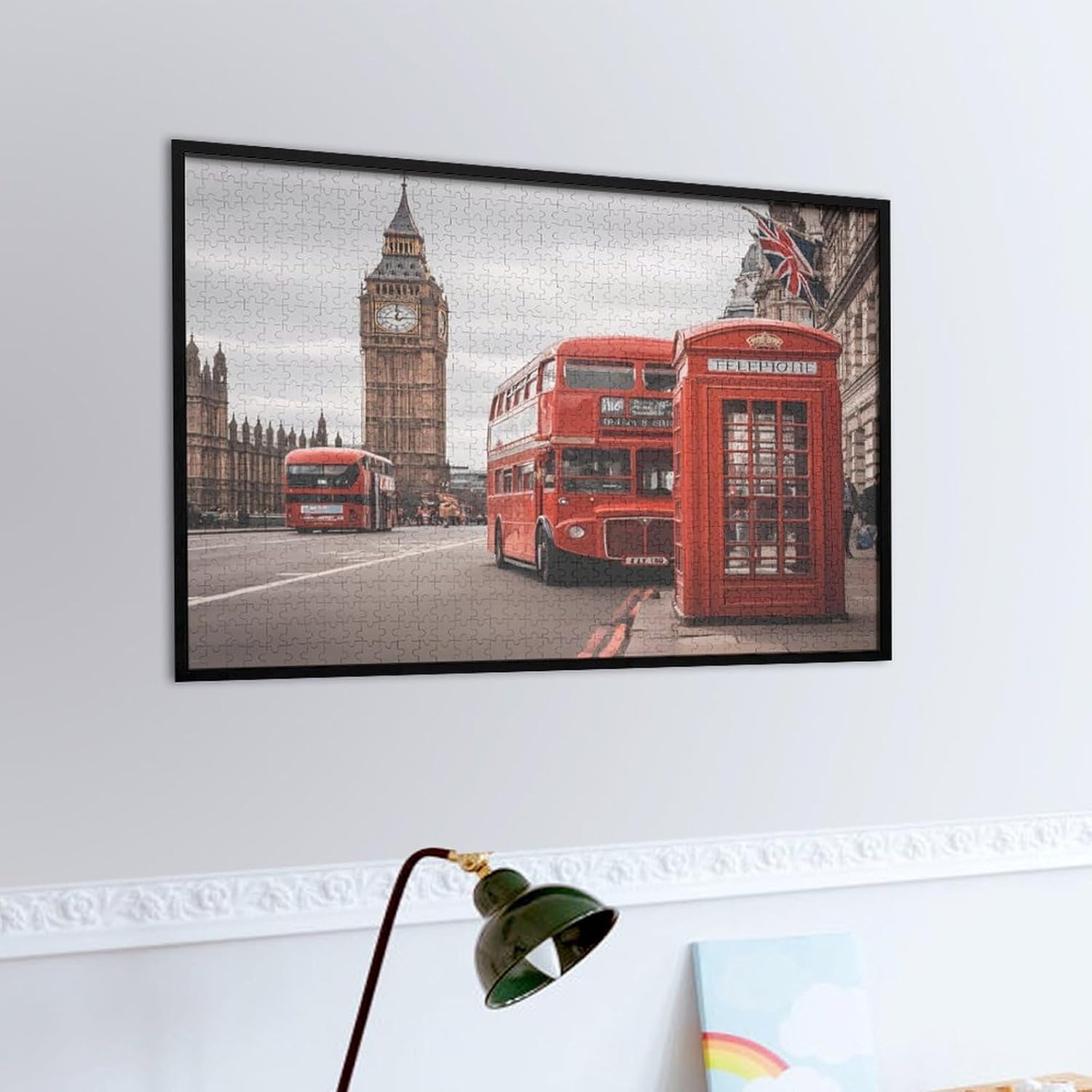 Red Bus London Union Jack Puzzles for Adults 1000 PCS Wooden Jigsaw Puzzle Wall Decor Christmas