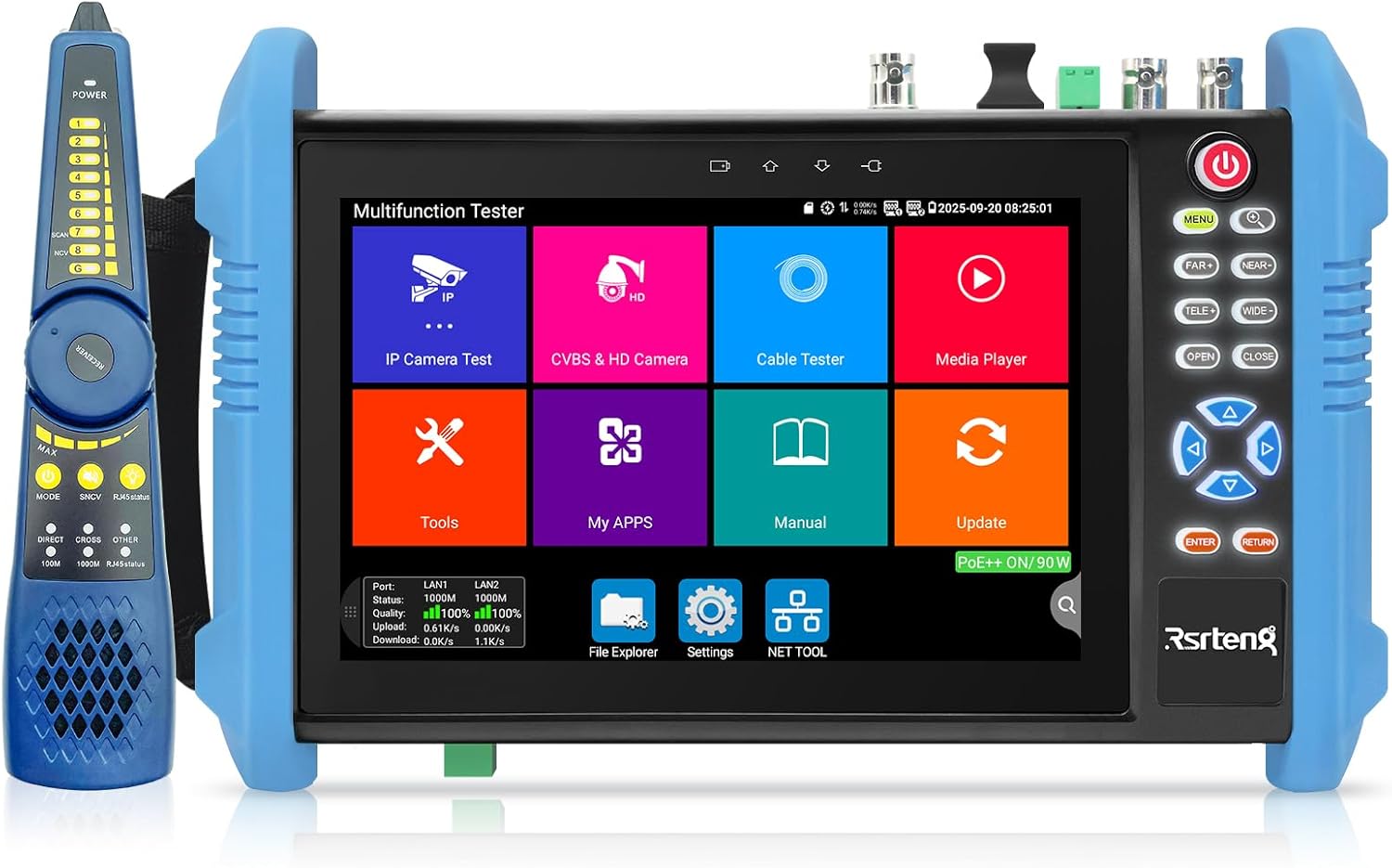 Rsrteng CCTV Tester,IPC-9800CADHS Pro 8K 32MP 4K 12MP IP Camera Test with POE++ Max 90W, 8MP CVI TVI AHD SDI CVBS Coaxial Camera Test 7”Touch Screen Support 1CH SFP HD VGA TDR WiFi RS485 IPC Tester