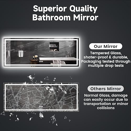 Miniatura 7 de Espejo de baño LED de 84 x 32 pulgadas, espejo de tocador iluminado para pared con luz frontal y retroiluminada, antivaho, a prueba de roturas, 3