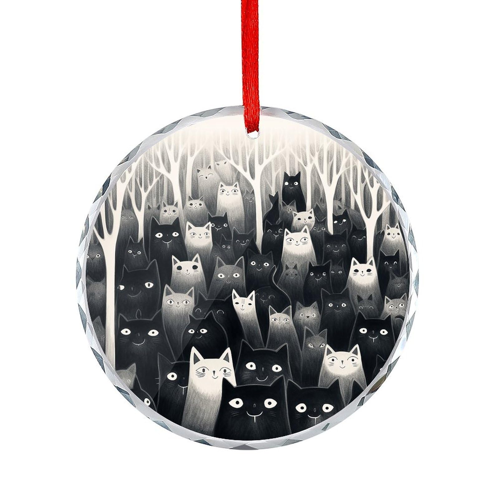 Btcowzrv Style A Group Of Black Cats Round Ornament Hanging Pendant Decor
