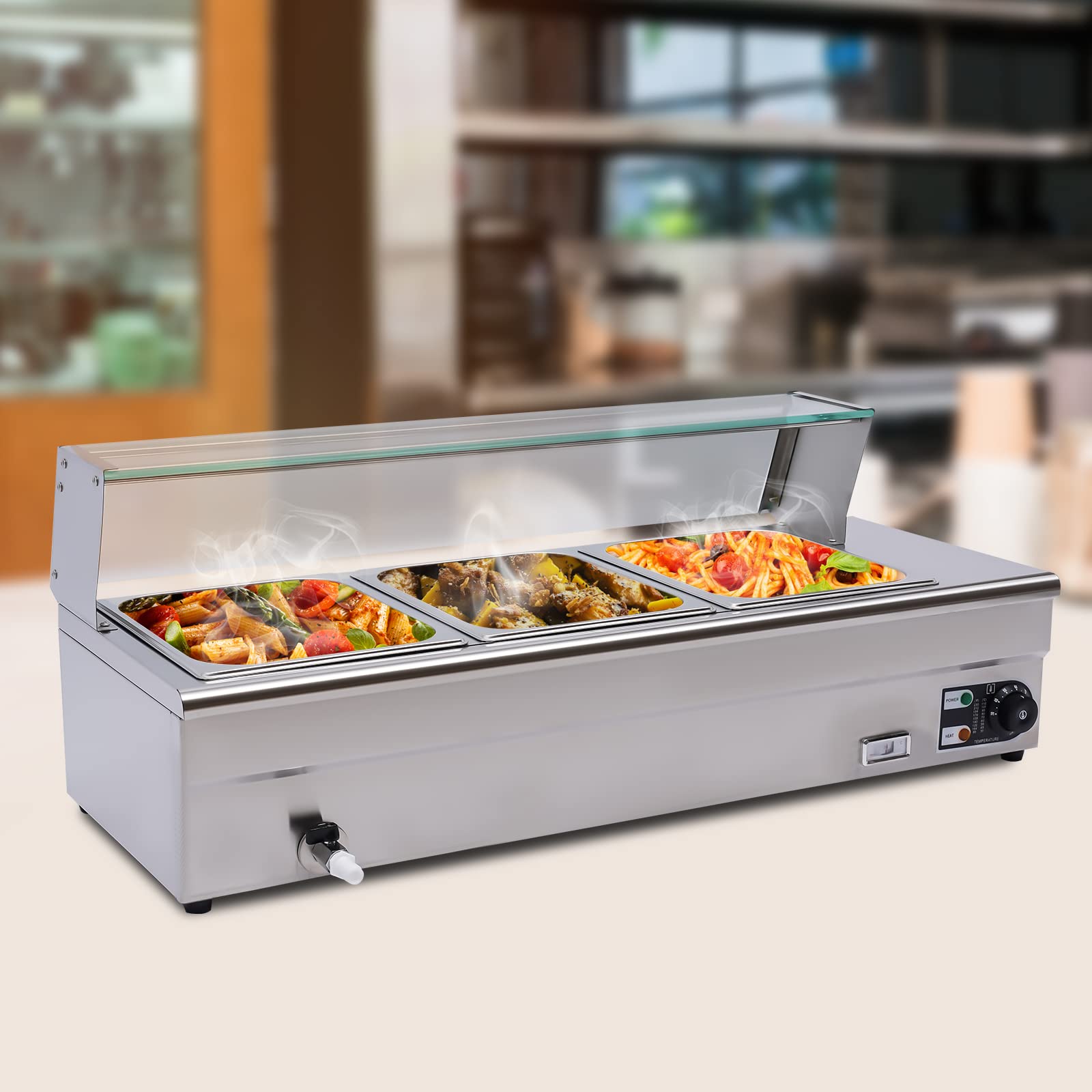 Riscaldatore piatto elettrico in acciaio inox 1200 W bagno marie a 3 casseruole Chafing Dish temperatura regolabile con coperchi,per la casa, caffetteria, festa di compleanno, ristorante, festa