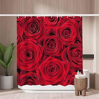 Woutay Cortina de ducha a prueba de moho, color rosa roja, tela repelente al agua, poliéster, tamaño 180 x 180 cm