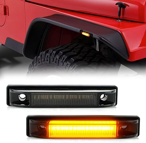 D-Lumina Guardabarros Ensanchados Conjunto de Luz Marcadora Lateral Lente Ahumada Ámbar para Je-ep Wrangler TJ JK JL Guardabarros Ensanchados