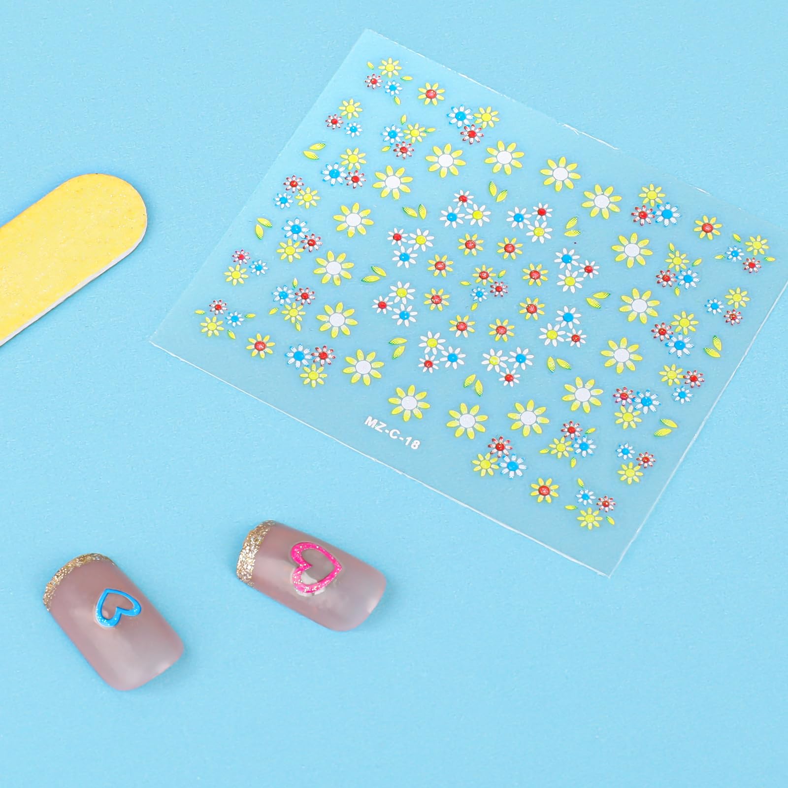 SCJJZ 3D Nagelsticker 30 Blätter – Selbstklebende Blumen & Herz-Designs Für Maniküre, Handyhüllen & DIY