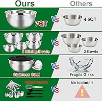 Vista 3 de Juego de Tazones para Mezclar, Juego de 25 Piezas de Tazones para Mezclar de Acero Inoxidable con Tapa, Tazones Grandes Anidables de 7, 4.5, 3, 2