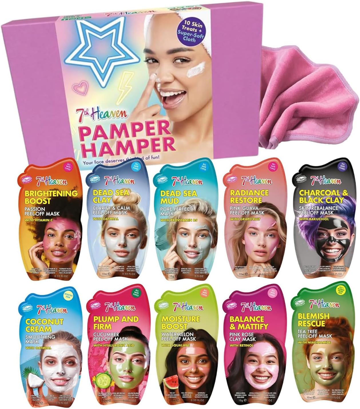 Luxury Pamper Hamper - 10 Face Masks & Spatula - Beauty Gift Set for Women - Skincare Set with Peel-Off, Clay & Hydrating Masks - Spa Experience at Home Skin Care
