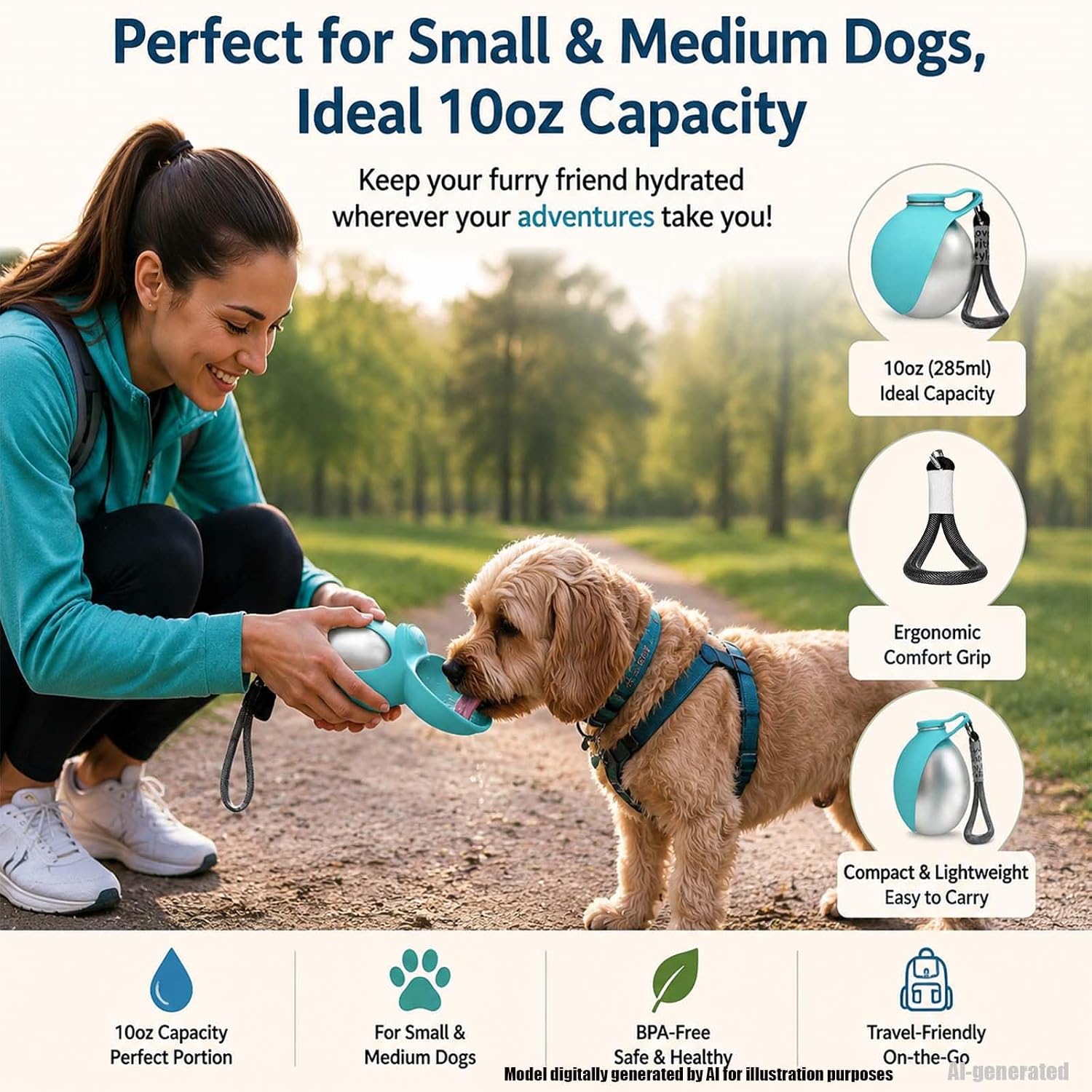 2 in 1 Portable Tumbler for Dogs,2026 New 10oz Stainless Steel Dog Water Bottle, Foldable Pet Water Bottle for Small Dog Walking, Hiking & Travel (Pink)