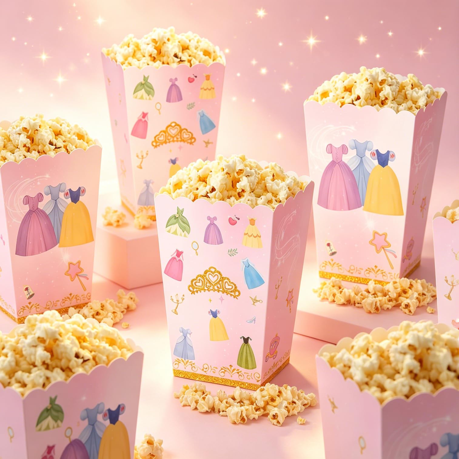 JeVenis Princess Candy Popcorn Box Princess Castle Favor Treat Goodies Bags Popcorn Boxes for Princess Party Decorations Baby Shower Wedding Supplies
